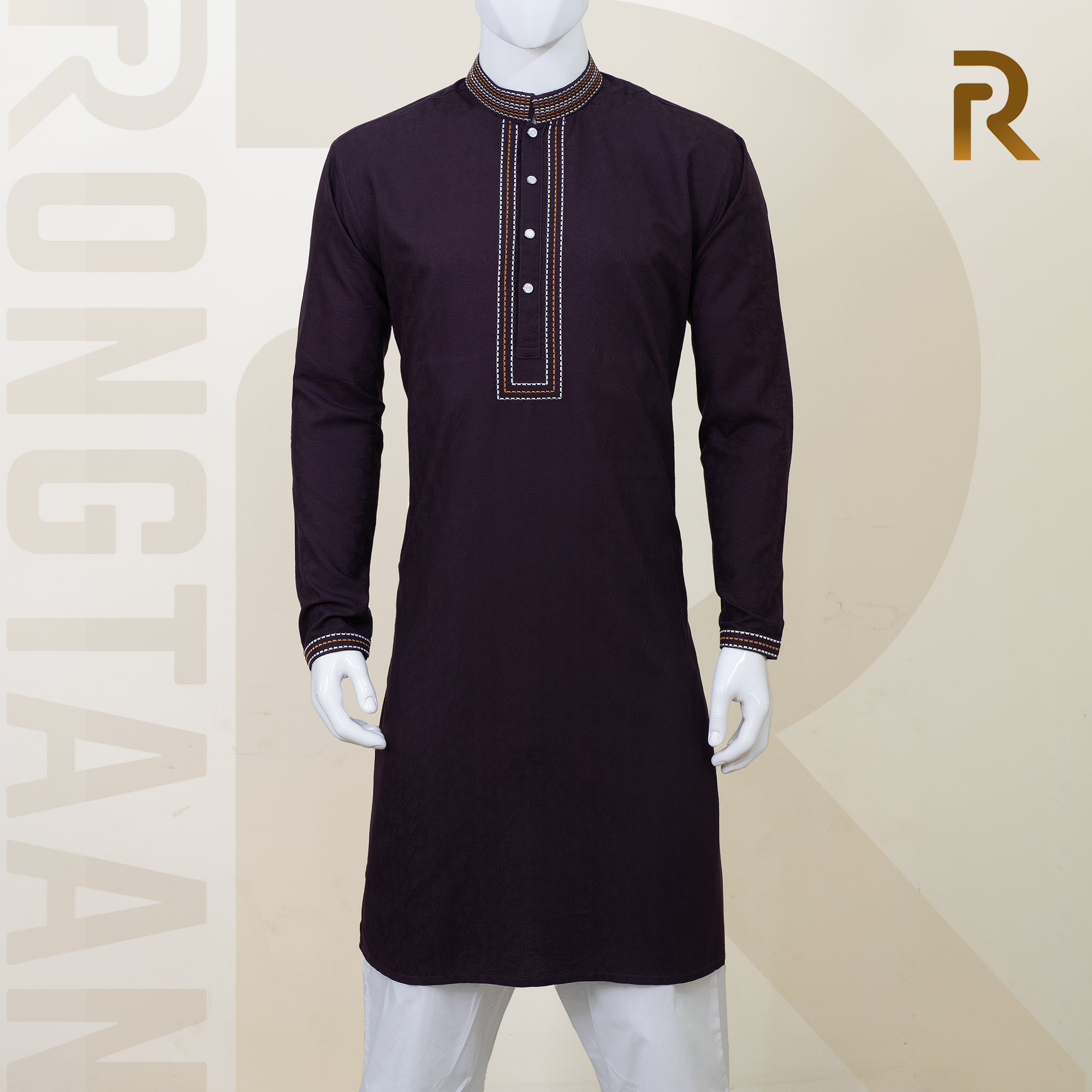 Deep Purple Jacquard Embroidery Panjabi