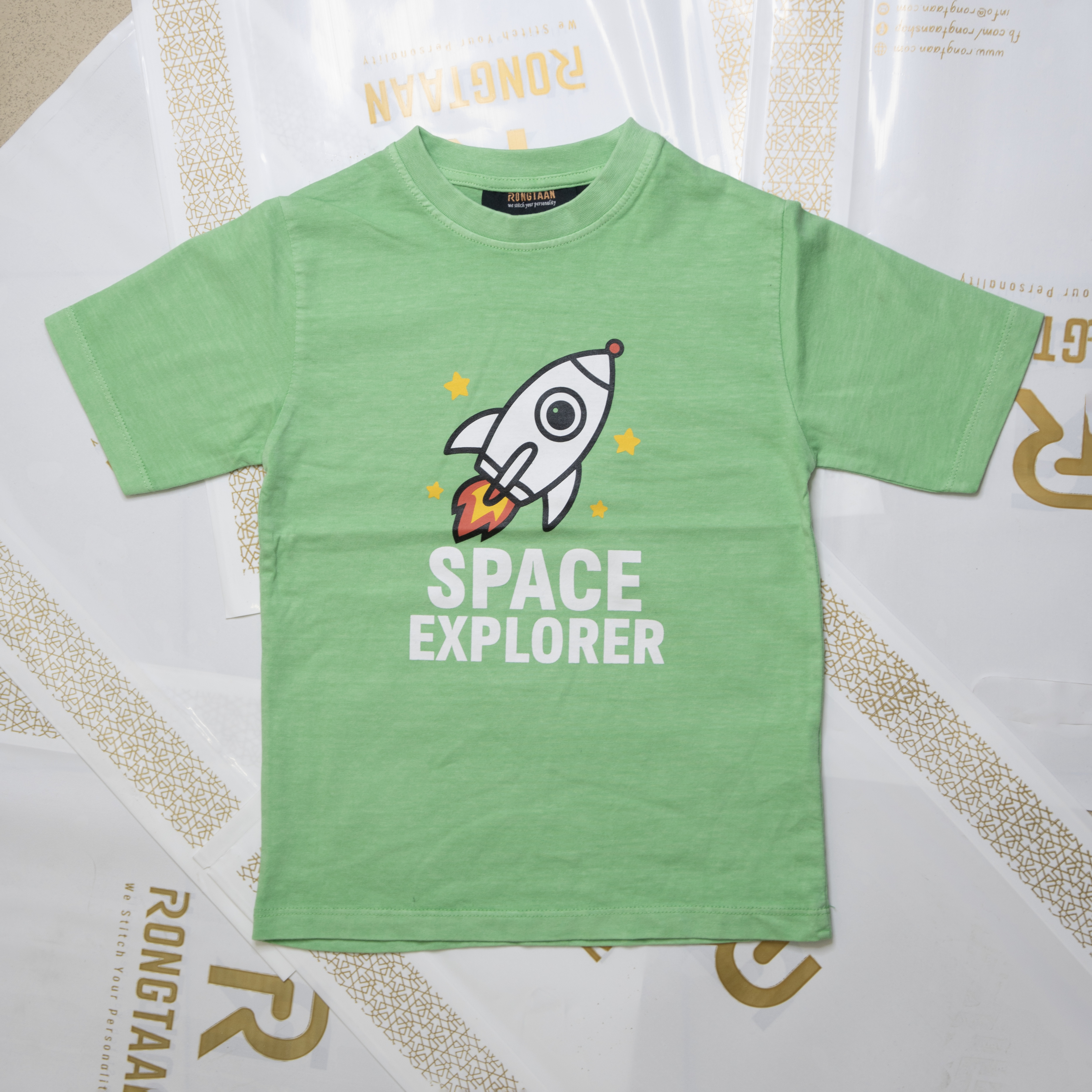 Kids Green T-Shirt – 100% Slub Cotton Jersey with Rubber Print