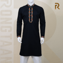 Black Cotton Embroidery Jacquard Panjabi  