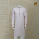 Light Pink Print with Contrast Stripe Design Premium Cotton Men's Panjabi with Designer Snap Buttons