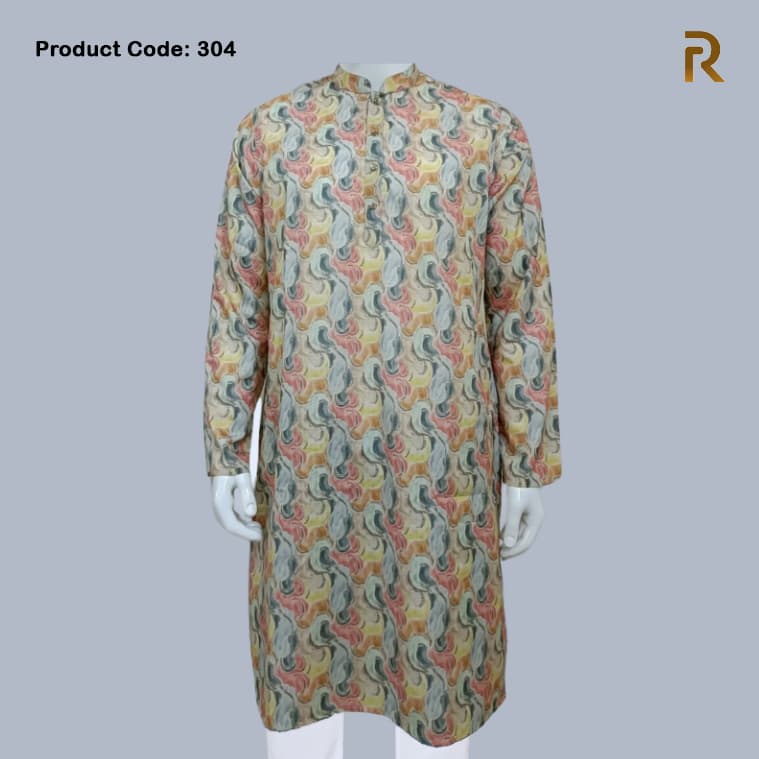 Multicolored Digital Print Design Cotton Slim Fit Panjabi for Men 