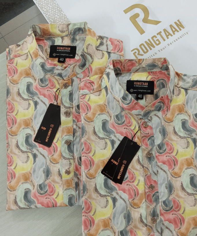 Multicolored Digital Print Design Cotton Slim Fit Panjabi for Men 