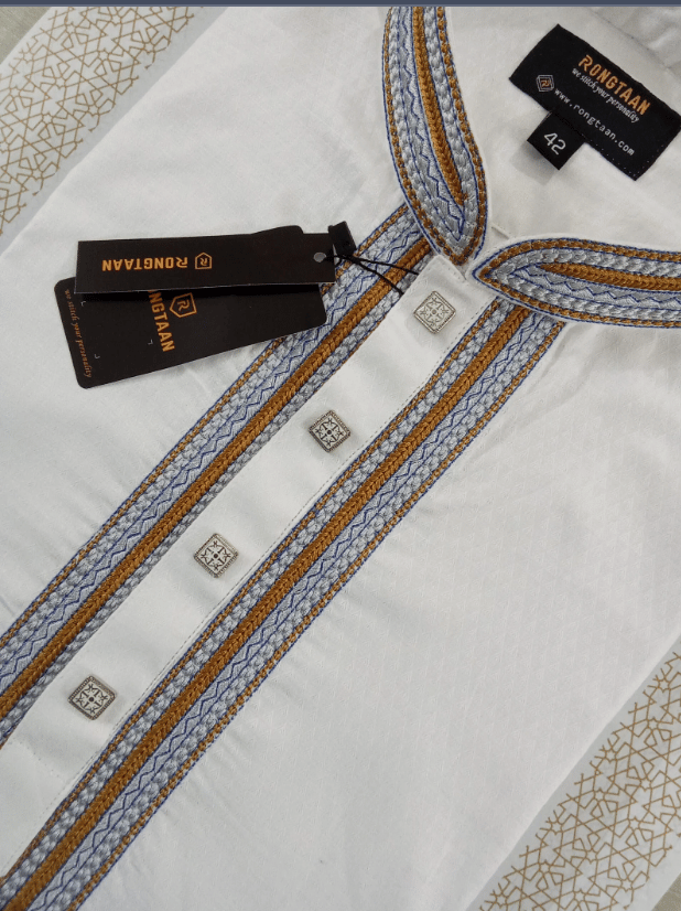 White Glossy Embroidered Cotton Panjabi for Men