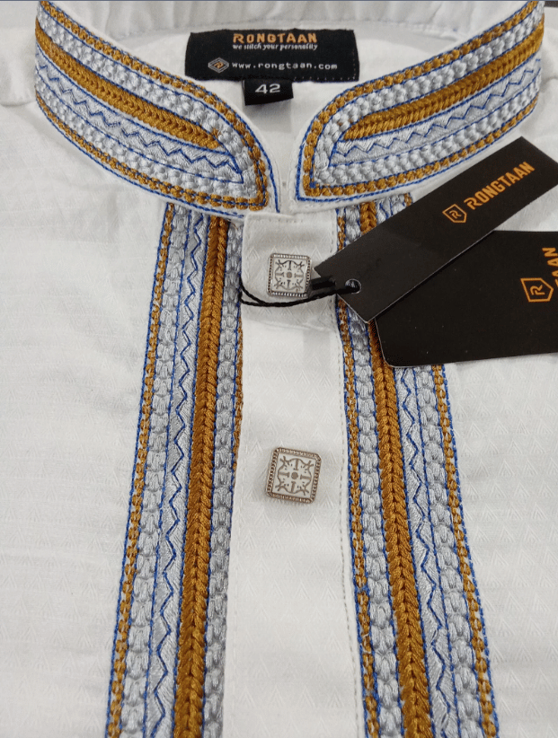 White Glossy Embroidered Cotton Panjabi for Men