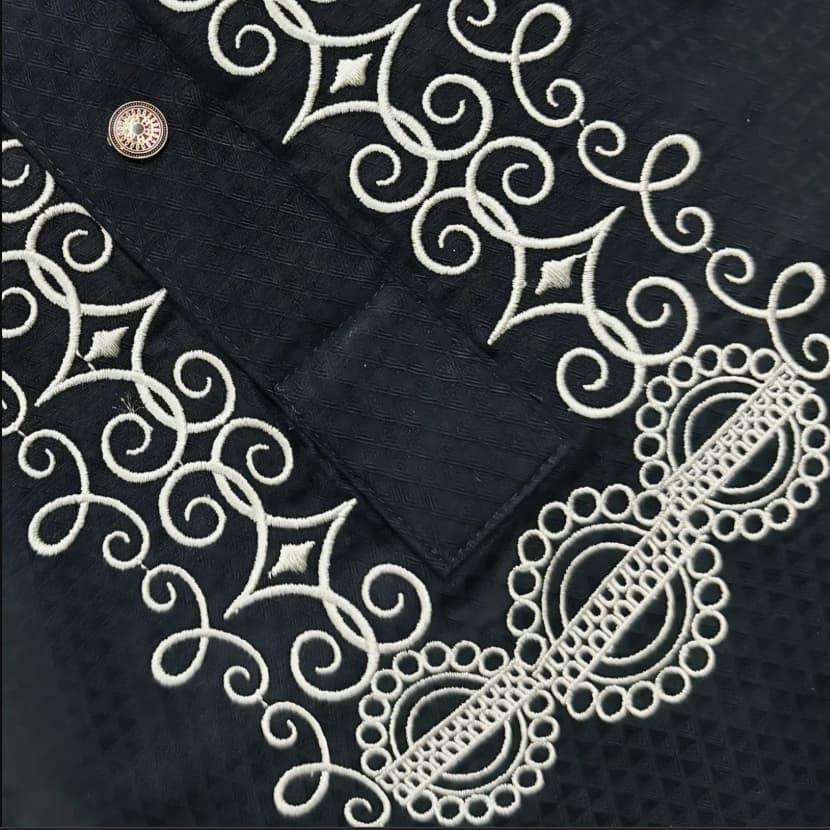 Black Glossy Embroidered Cotton Slim Fit Panjabi for Men