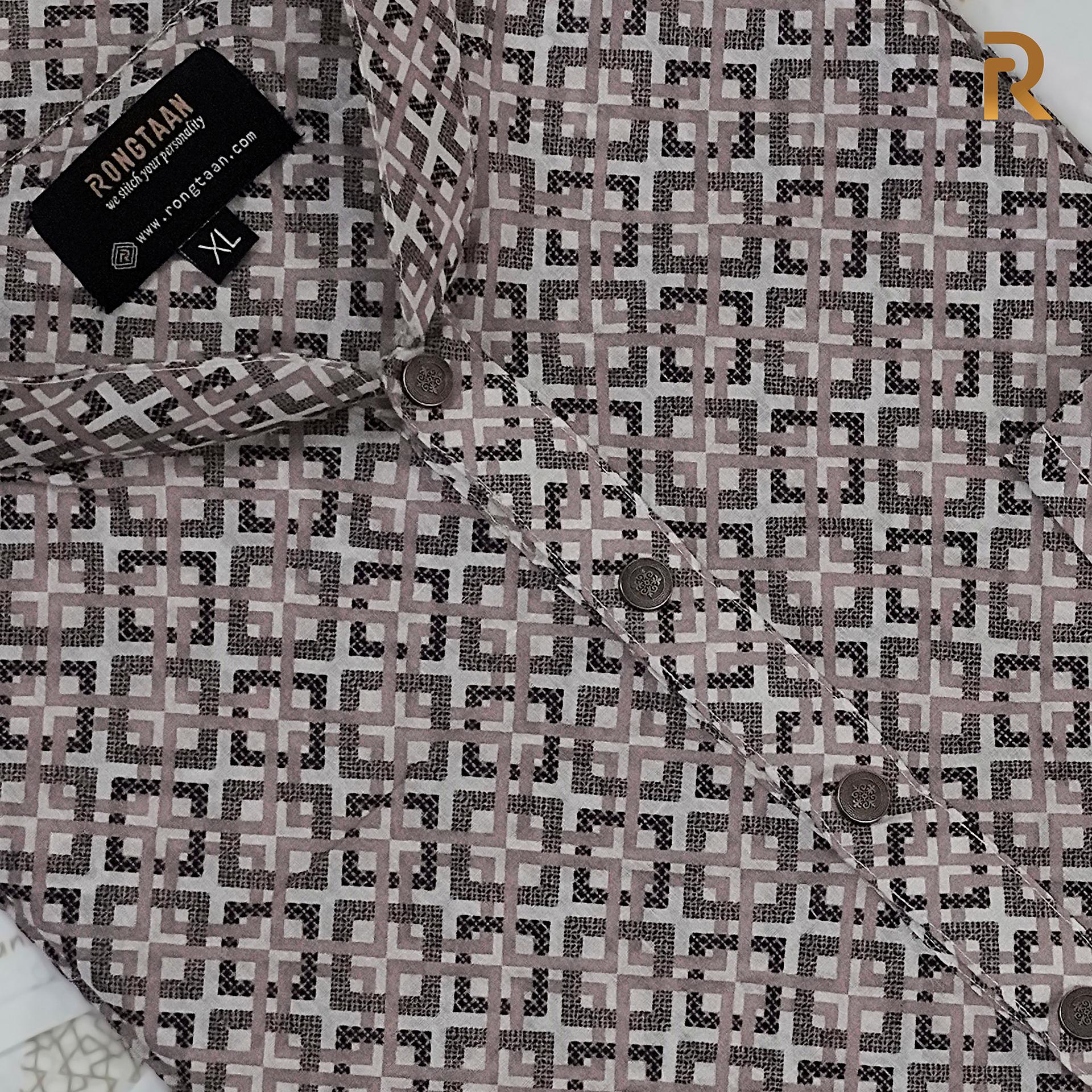 Cloudy Rose Geometric Digital Print Cotton Panjabi for Men