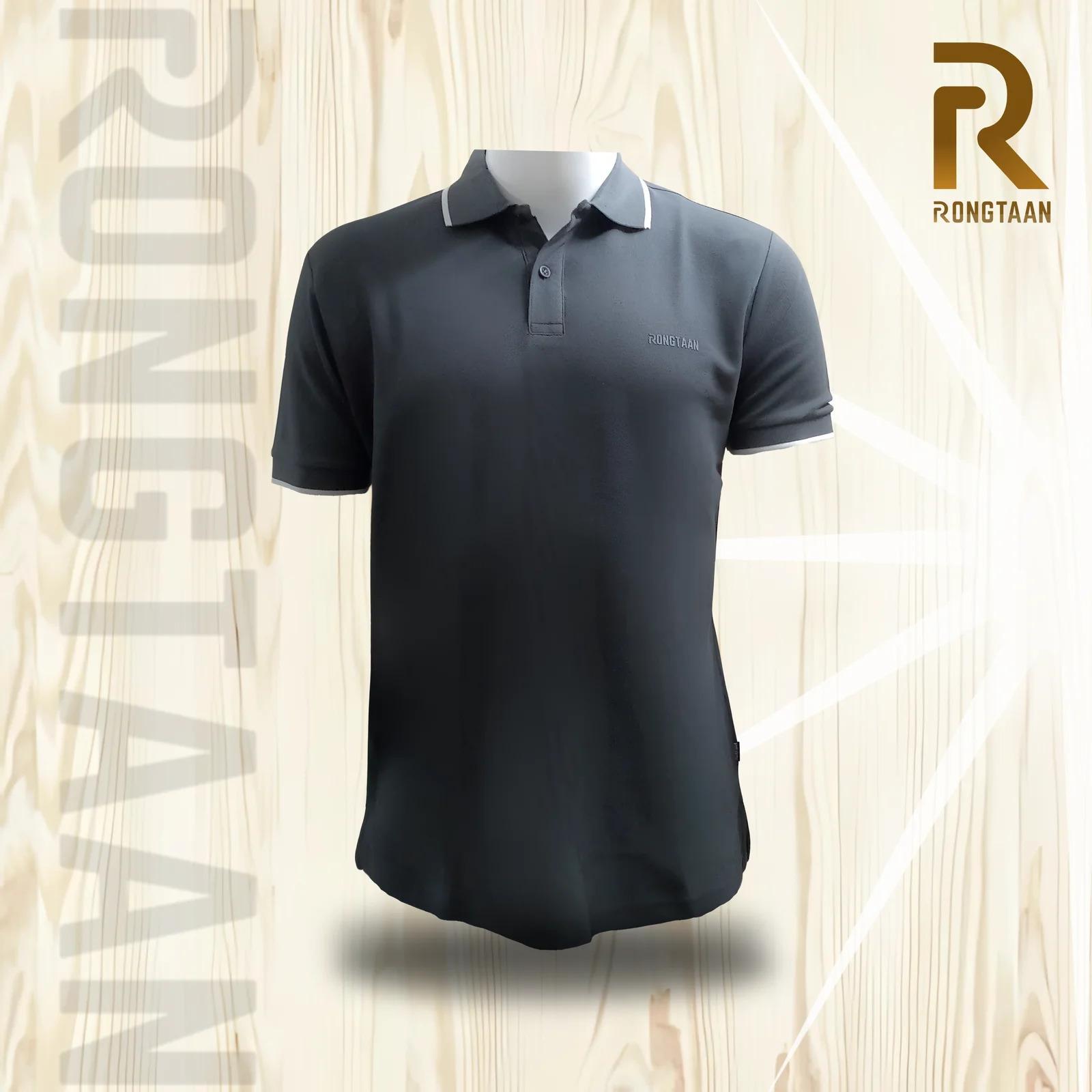 Charcoal Grey Double pique Screen print 100% Cotton Knit Polo-shirt for men