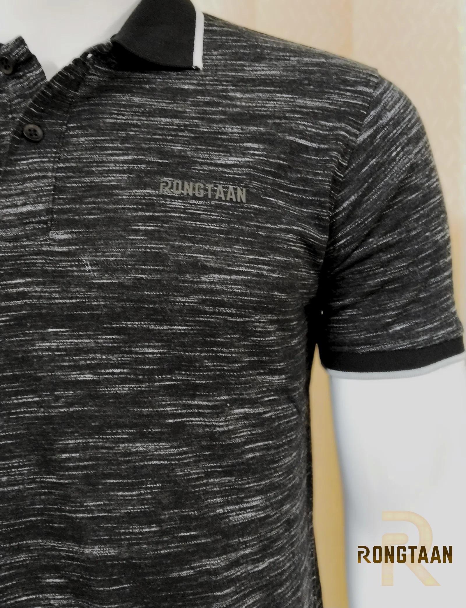 Black Inject Slub Jersey Screen print 90% Cotton-10% Polyester Inject Knit Polo-shirt for Men
