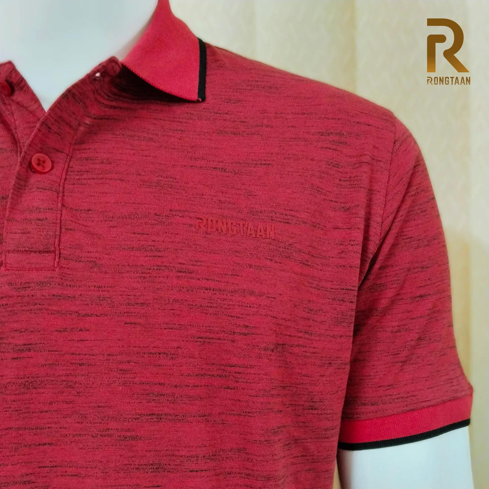 Red Inject Slub Jersey Screen print 90% Cotton-10% Polyester Inject Men’s Knit Polo-shirt