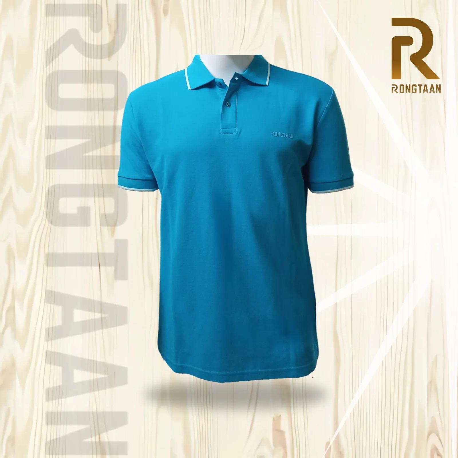 Sky blue Double pique Screen print 100% Cotton Men’s Knit Polo-shirt