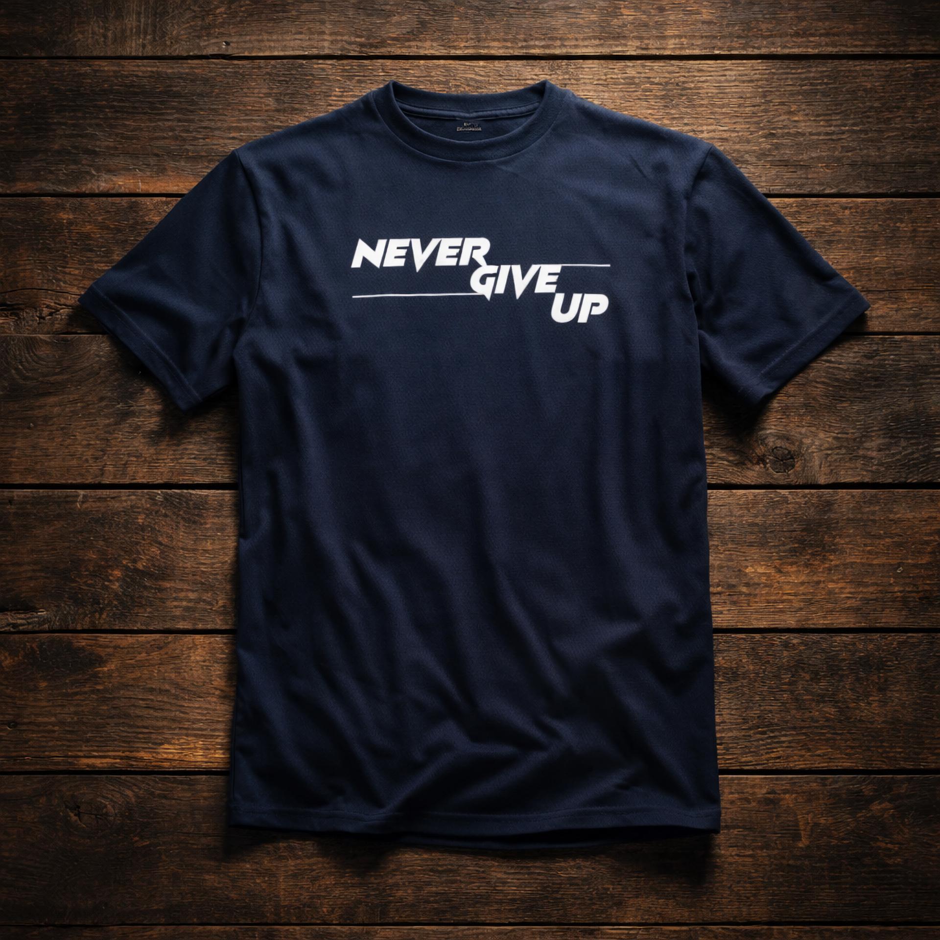 Navy-“Never Give Up”- Screen print 100% Cotton Men’s Knit T-shirt
