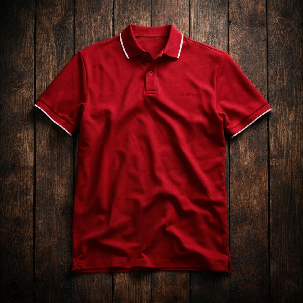 Crimson Red Double pique Screen print 100% Cotton Men’s Knit Polo-shirt