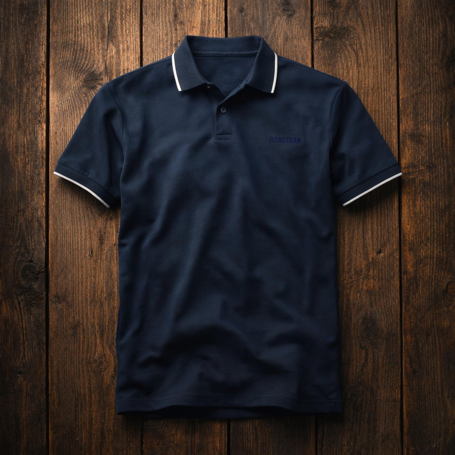 Mid night blue Double pique Screen print 100% Cotton Men’s Knit Polo-shirt