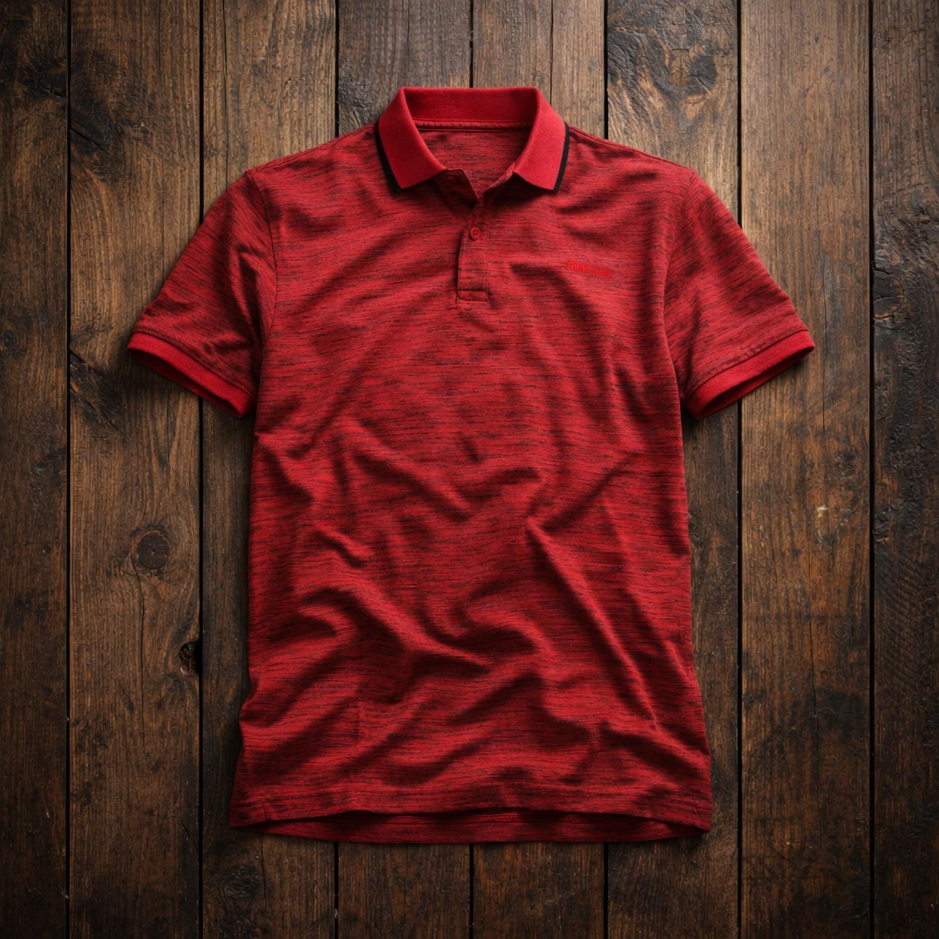 Red Inject Slub Jersey Screen print 90% Cotton-10% Polyester Inject Men’s Knit Polo-shirt