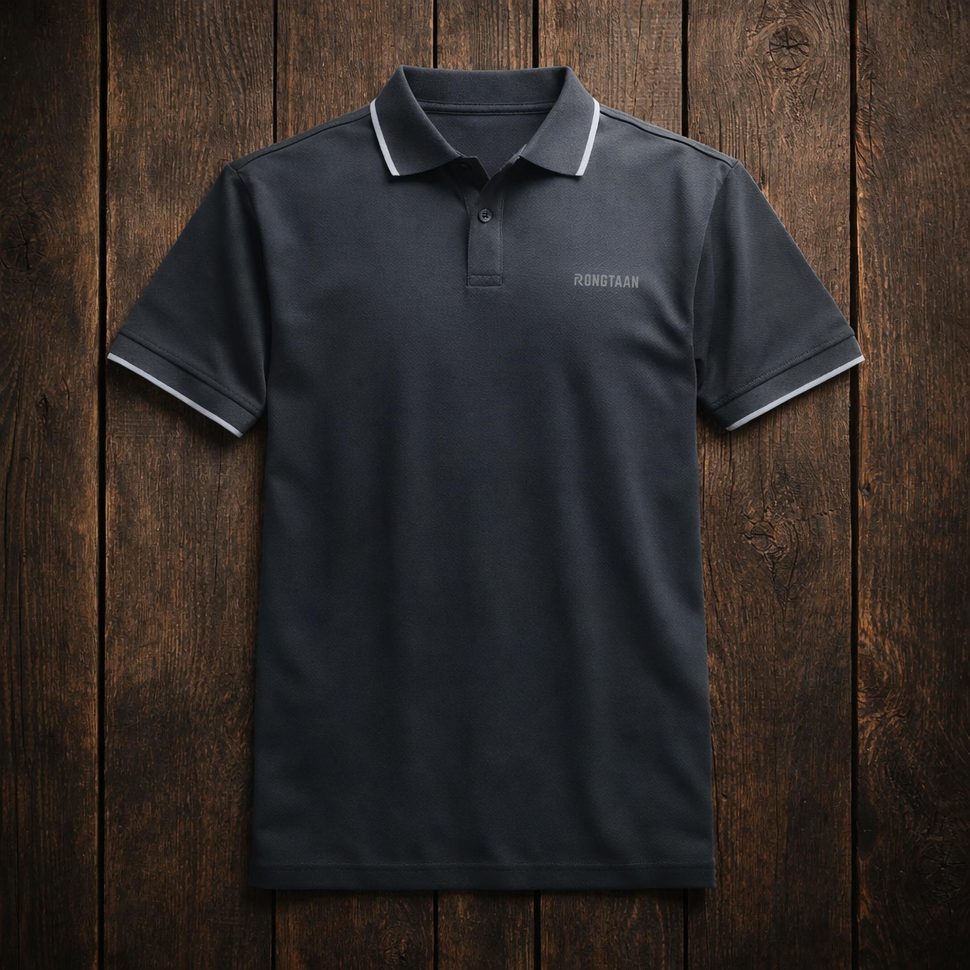 Charcoal Grey Double pique Screen print 100% Cotton Knit Polo-shirt for men