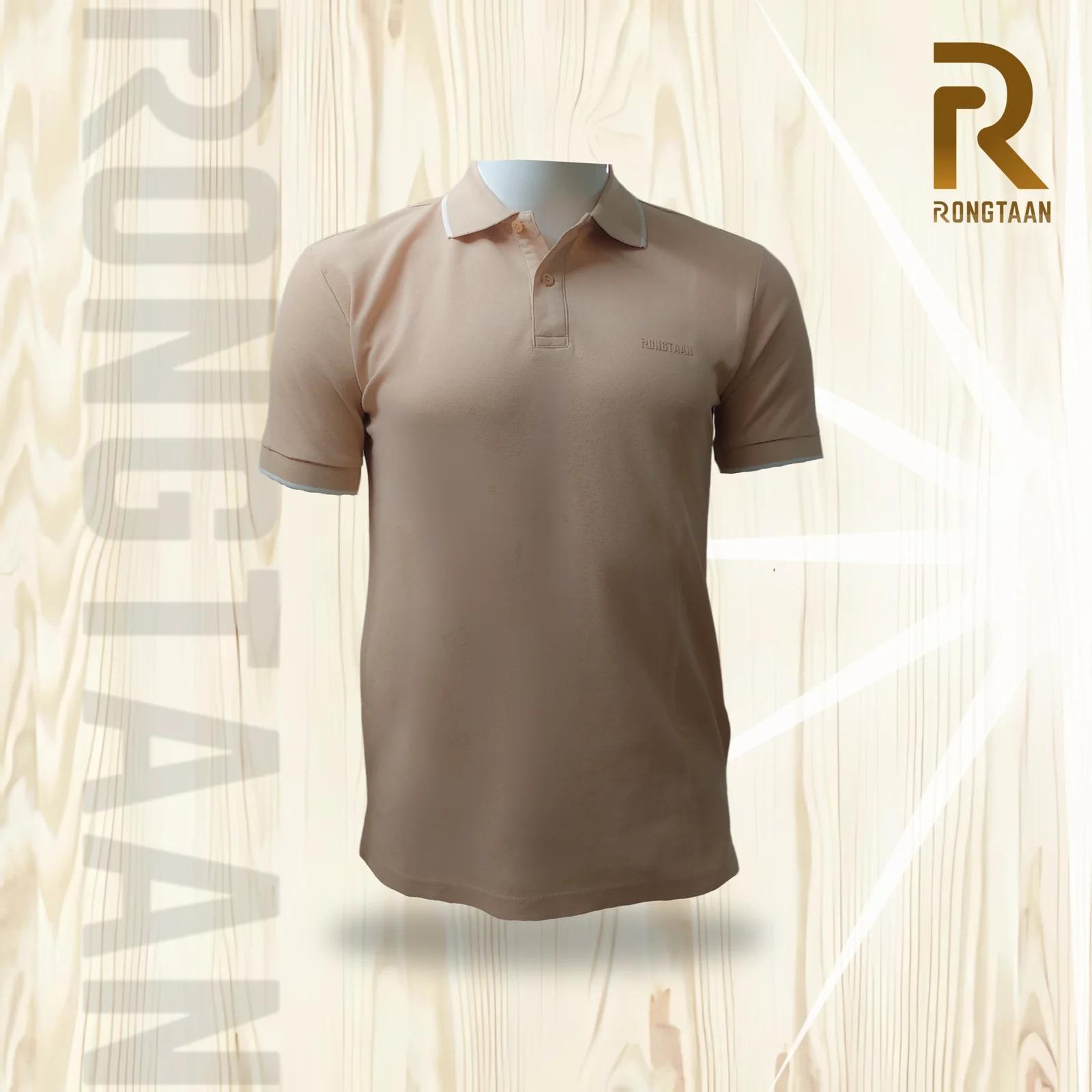 Sandstone Double pique Screen print 100% Cotton Men’s Knit Polo-shirt