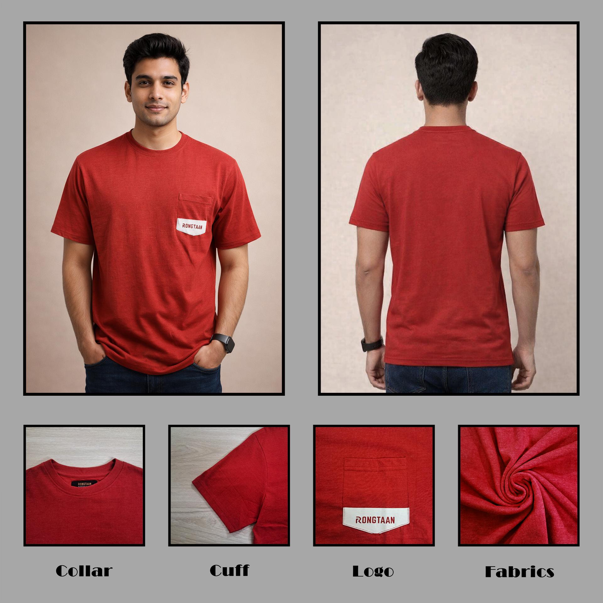 Red melange screen print men’s knit t-shirt (cvc 60%-40%)