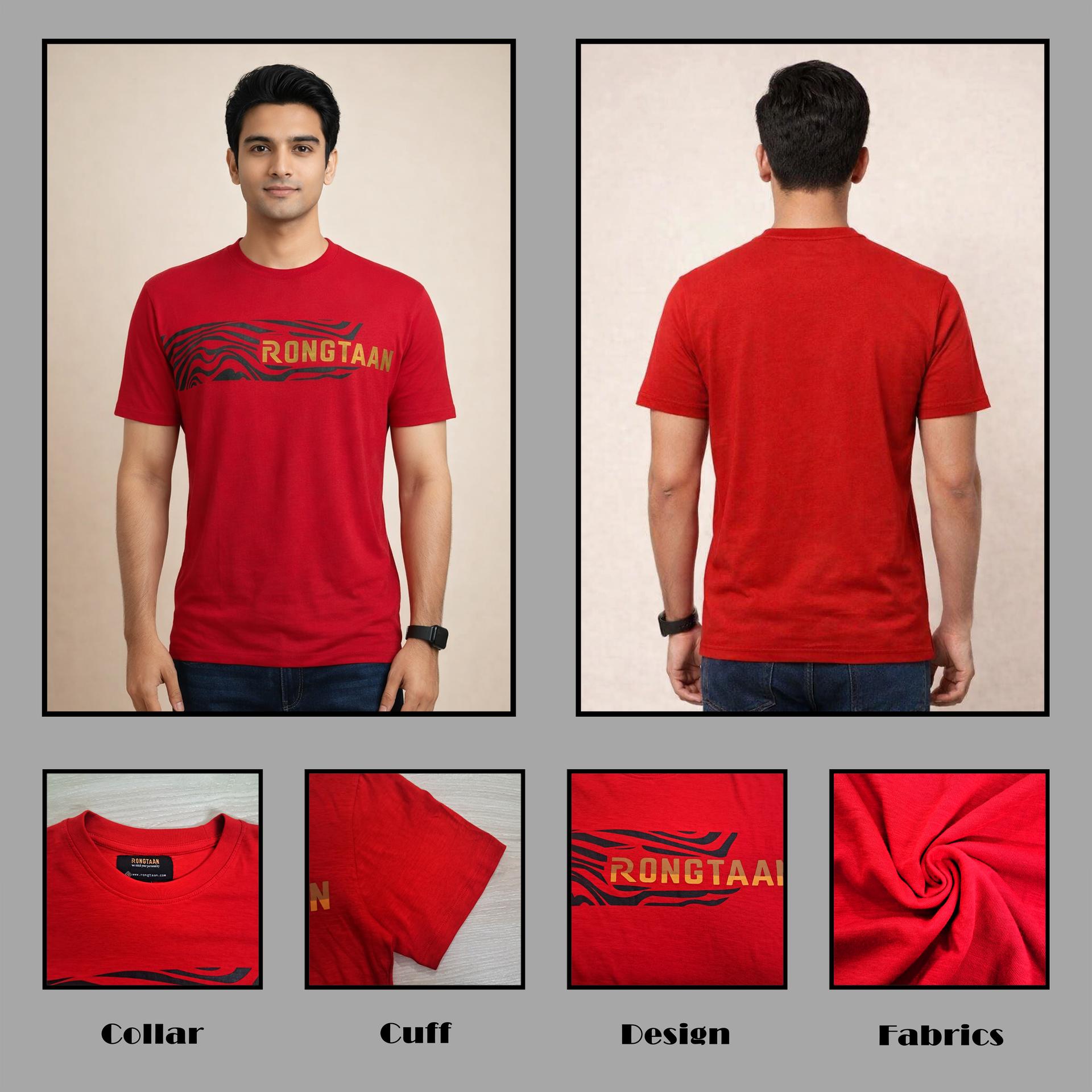 Classic Red Slub Jersey & Solid stripe Screen print 100% Cotton Men’s Knit t-shirt