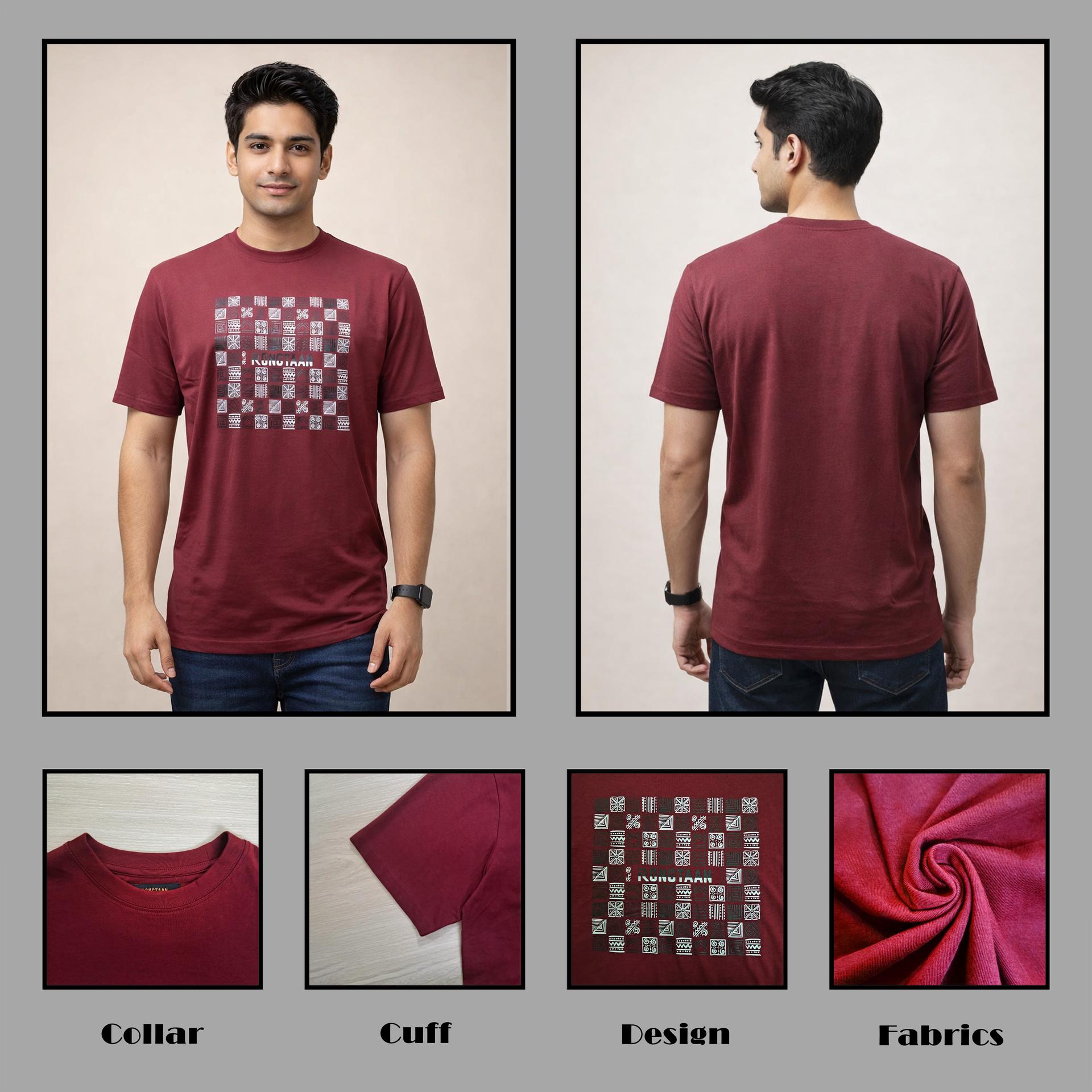 Light Maroon Screen Print 100% Cotton Men’s Knit T-shirt