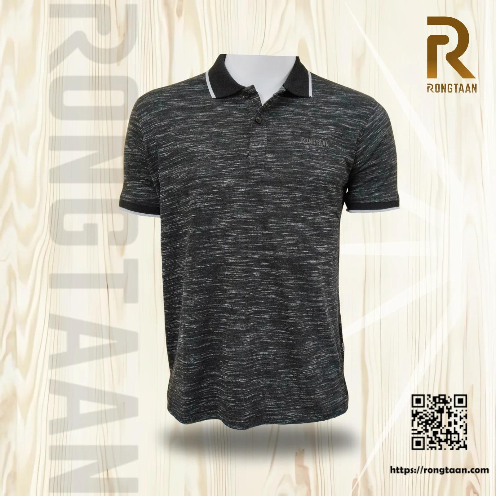 Black Inject Slub Jersey Screen print 90% Cotton-10% Polyester Inject Knit Polo-shirt for Men