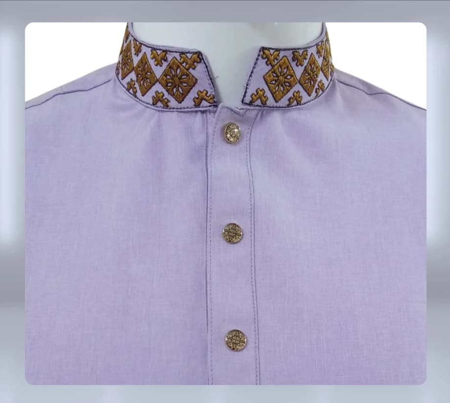 Levender Glossy and Embroidered Cotton-Viscose Slim Fit Panjabi for Men