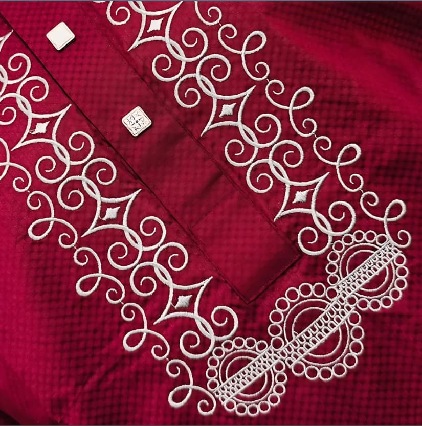 Merun Glossy Embroidered Cotton Slim Fit Panjabi for Men