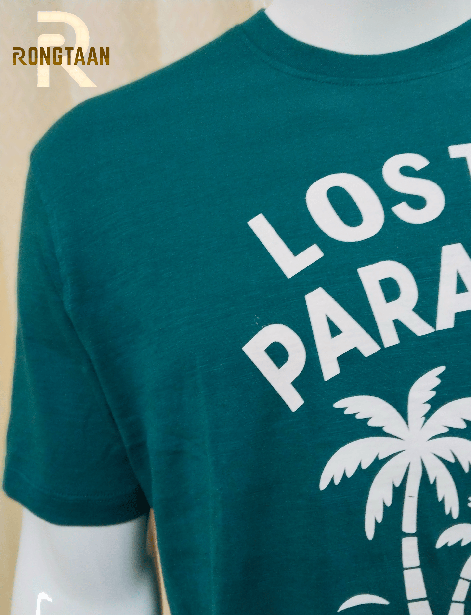 Turquoise Slub Jersey & Solid stripe Screen print 100% Cotton Men’s Knit T-shirt