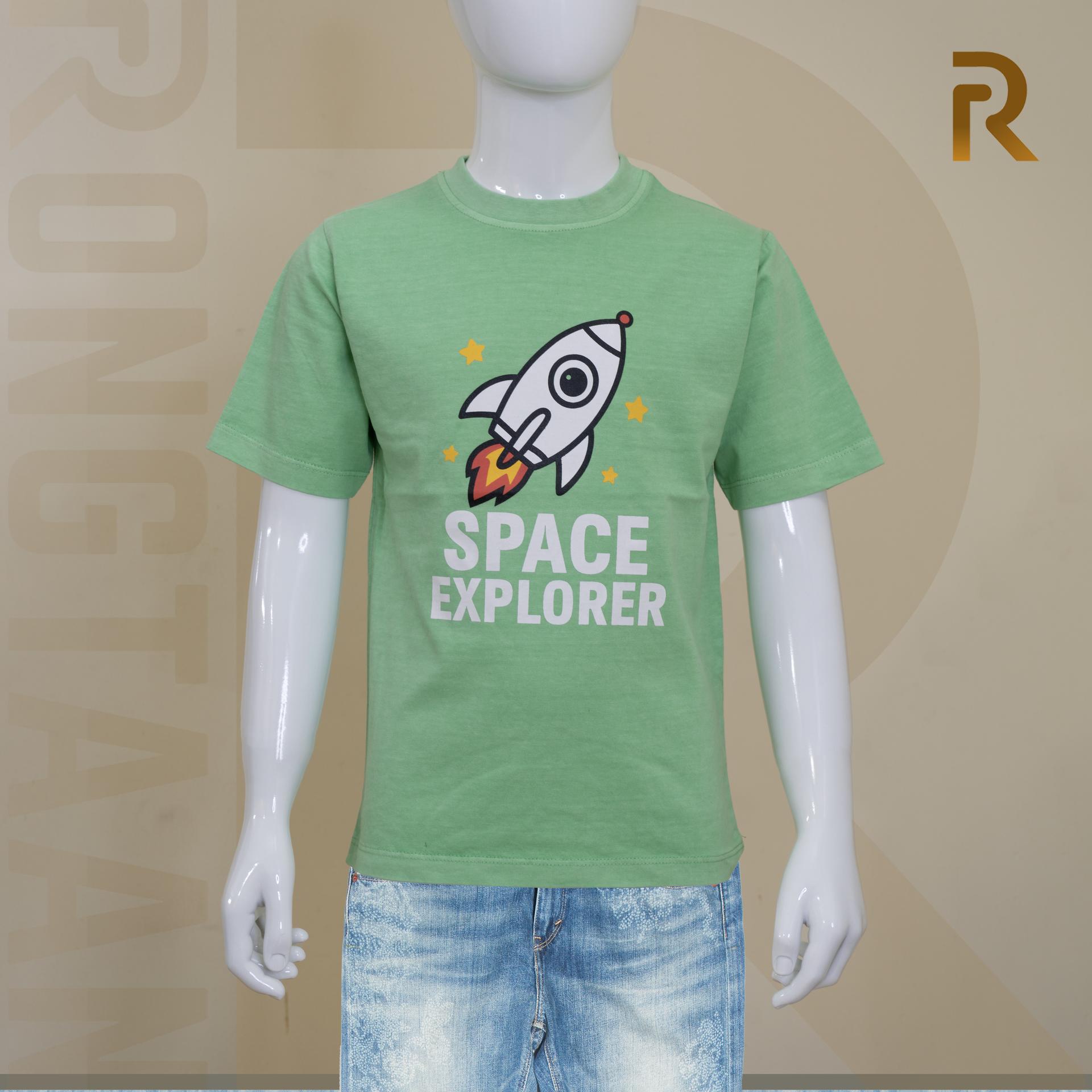 Kids Green T-Shirt – 100% Slub Cotton Jersey with Rubber Print