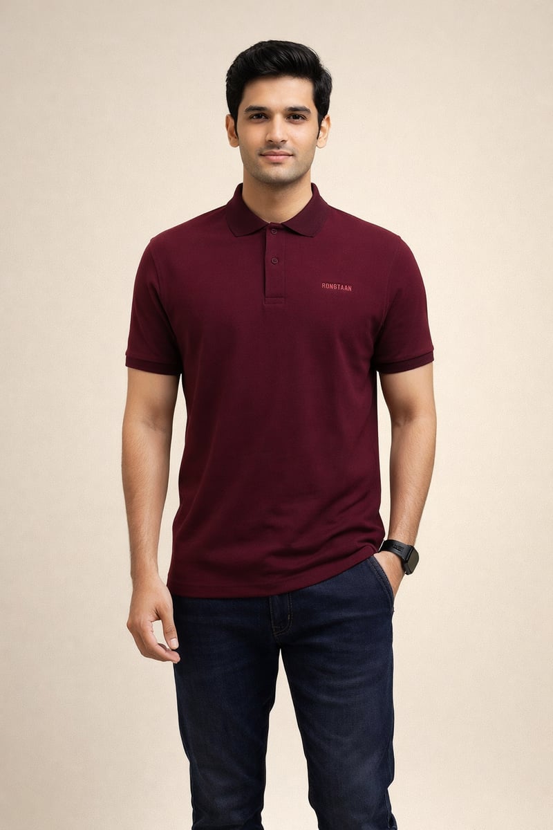 Burgundy With Merun Accents Double Lacoste Screen print (55% Cotton 45% Polyester) Men’s Knit Polo Shirt
