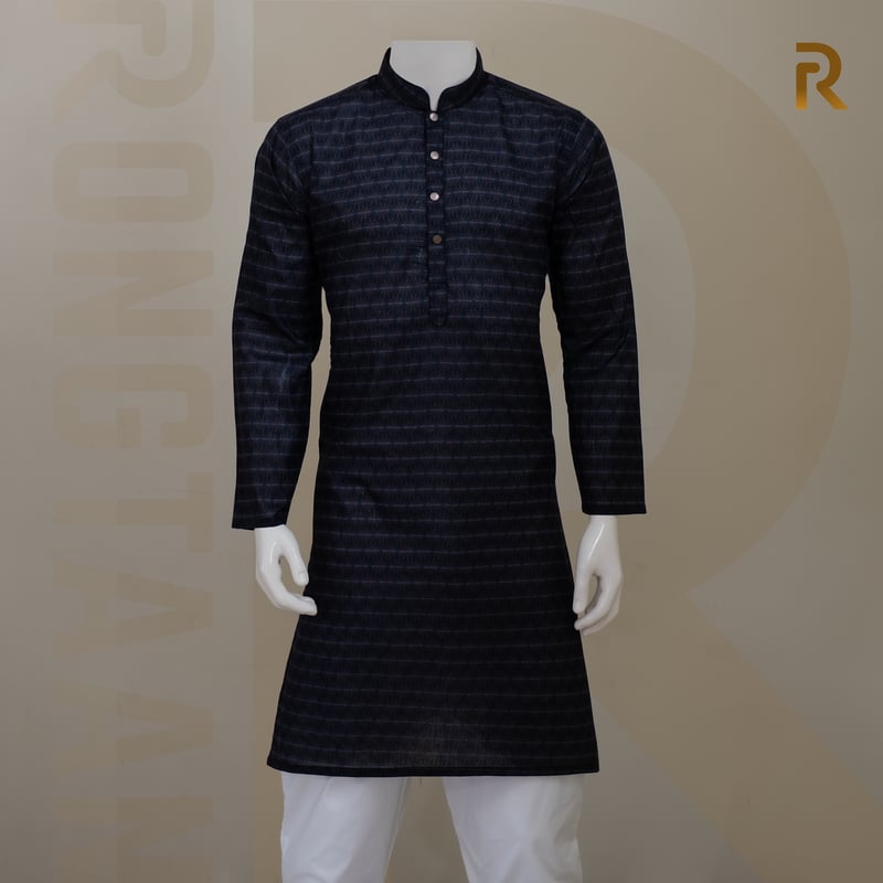 Midnight Black Digital Print Premium Cotton Panjabi for Men