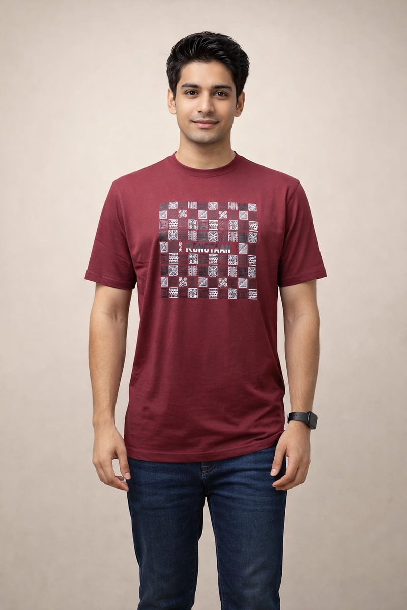 Light Maroon Screen Print 100% Cotton Men’s Knit T-shirt