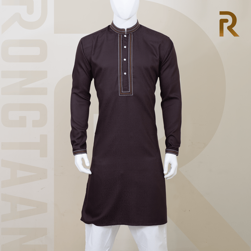 Premium Chocolate Jacquard Embroidery Cotton Panjabi