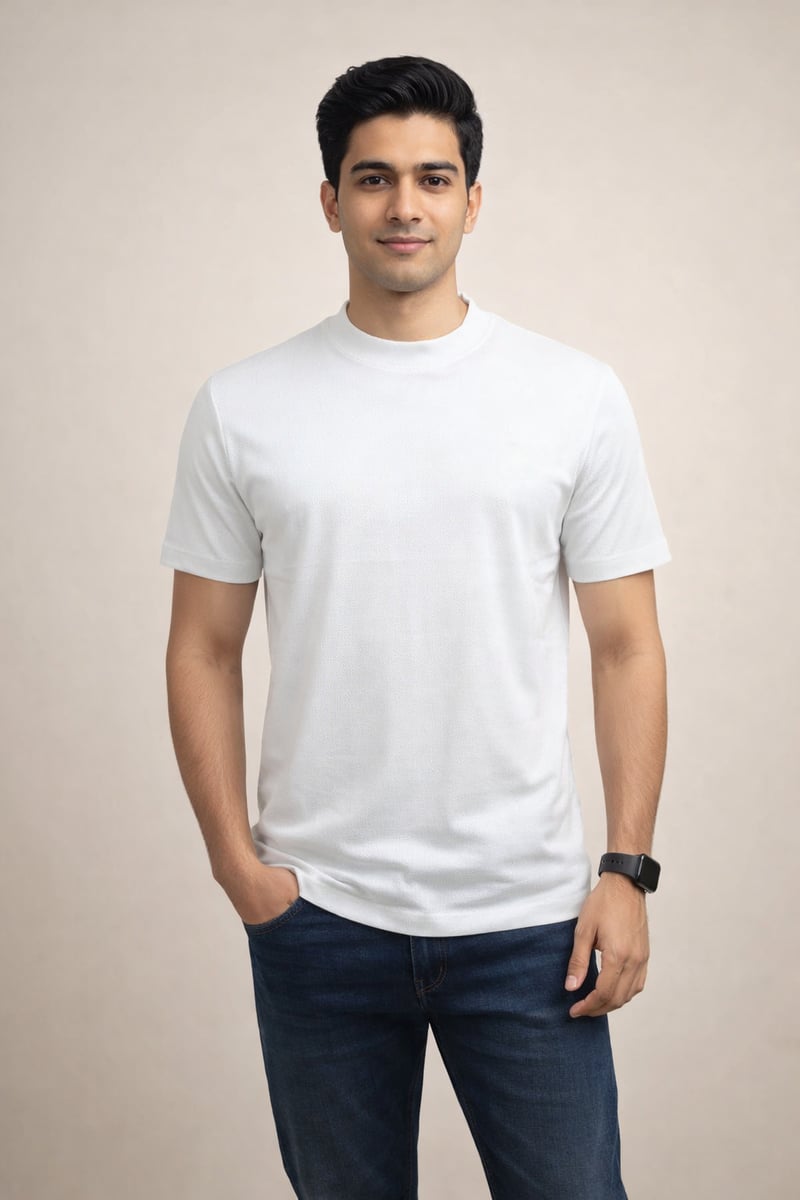 White Bubble Tex Jersey 100% Cotton Men’s Knit T-Shirt