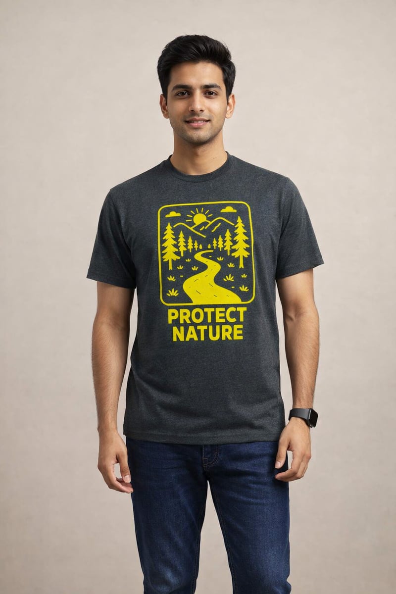 Charcoal Melange-Protect the nature-Screen print CVC 60%-40% Men’s Knit T-shirt
