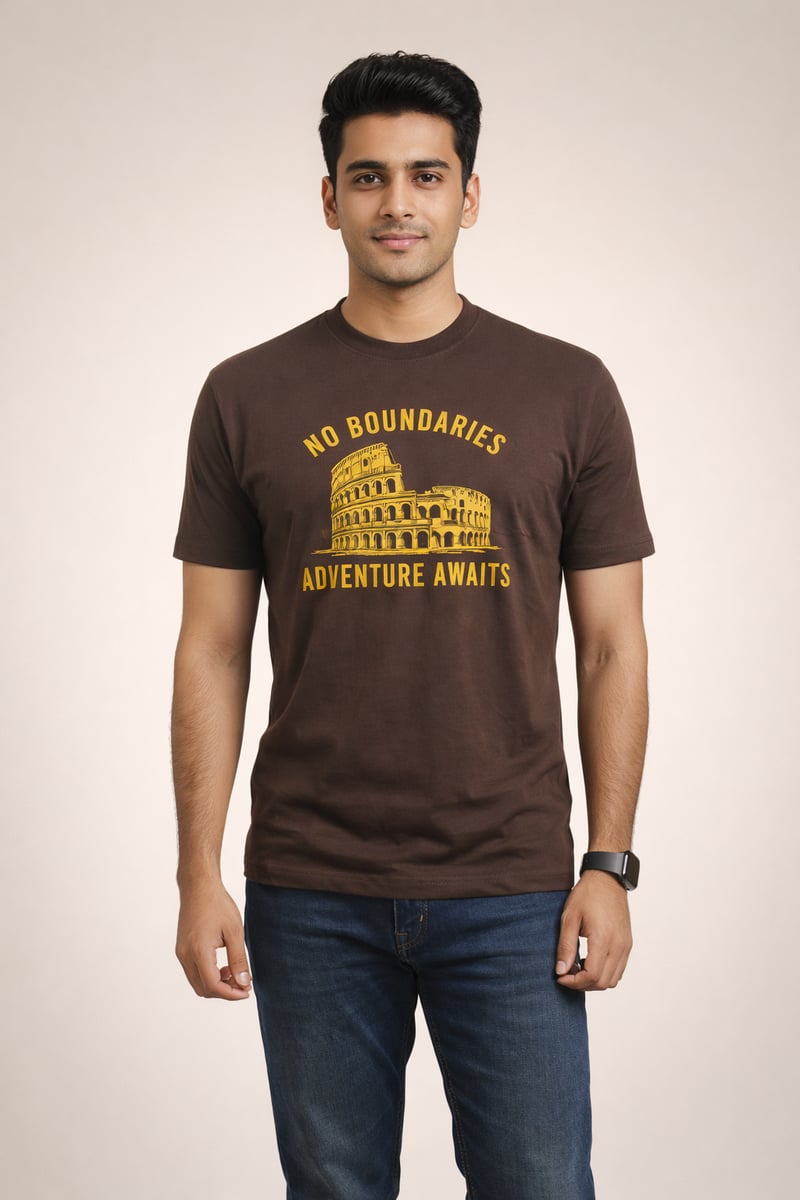 Coffee-“No Boundaries”- Screen Print 100% Cotton Men’s Knit T-shirt