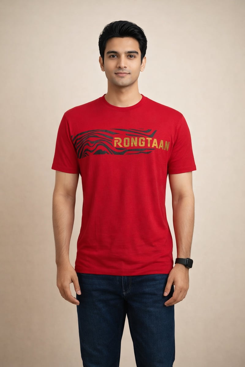 Classic Red Slub Jersey & Solid stripe Screen print 100% Cotton Men’s Knit t-shirt