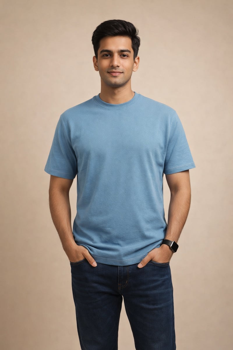 Sky Blue Bubble Tex Jersey 100% Cotton Men’s Knit T-Shirt