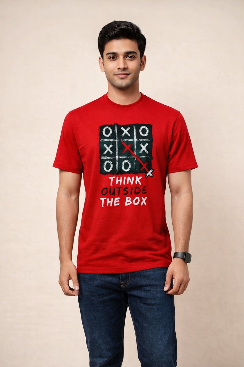 Red-Think out the box- Screen print 100% Cotton Men’s Knit T-shirt