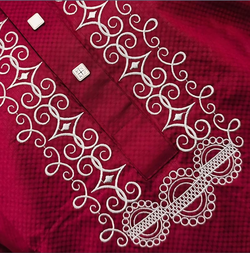 Merun Glossy Embroidered Cotton Slim Fit Panjabi for Men