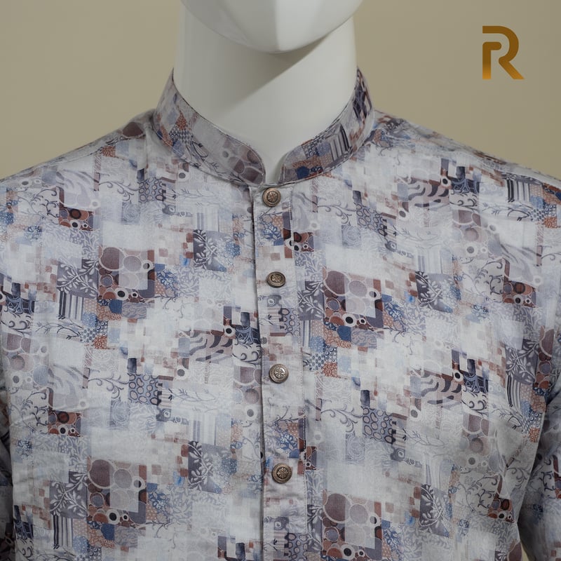 Multicolored Bubble Digital Print Premium Cotton Panjabi for Men