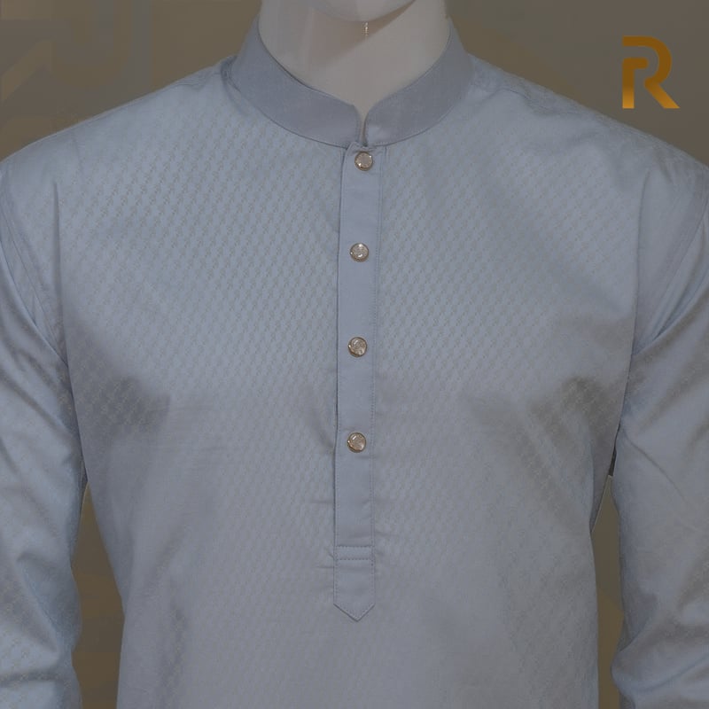 Pale Blue Jacquard Premium Cotton Combo Panjabi with Snap Button – Elegant Traditional Wear