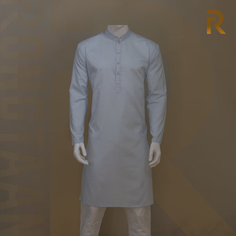 Pale Blue Jacquard Premium Cotton Panjabi with Snap Button – Elegant Traditional Wear for Men